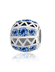 Best Charm Gift, Sterling Silver Blue Nautical Pave Lights Charm with Sapphire Blue Swarovski Crystals, Fits Pandora and All Brands Charm Bead Bracelets and Necklaces.