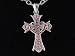 Rose Pink Crystal Rhinestone Holy Cross Pendant Heart Shape Silver Tone Necklace