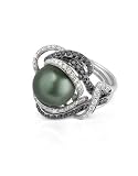 Forzieri Diamond and Black Pearl 18K White Gold Ring