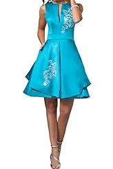 Satin Sleeveless Jeweled Applique Knee Length Evening Dress/Prom Dress 