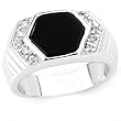 Perfect Solid Sterling Silver Cubic Zirconia & Onyx Rhodium Plated Men's Ring