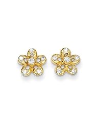 MadiK® 14k Yellow Gold Polished CZ Mini Flower Post Earrings