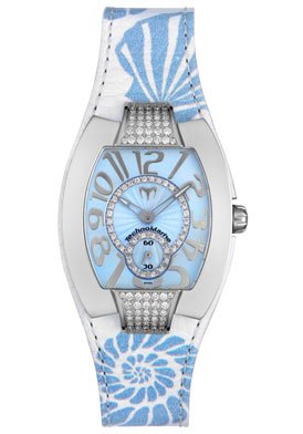 Women's Butterfly Semi Pave Diamond White and Blue Leather