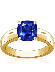 14K Yellow Gold Cushion Cut Blue Sapphire Solitaire Ring