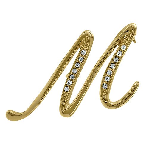 Gold Tone Initial Letter Brooch Pin - M - Ideal Gift For Mother Day, Anniversary, Engagement, Wedding, Birthday, For Her