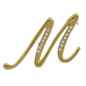 Gold Tone Initial Letter Brooch Pin - M - Ideal Gift For Anniversary, Engagement, Wedding, Birthday, Romantic For Her