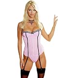 SeXy Pink Corset Set Pantie Pearl Necklace Stockings 4 Pc 32 or 34