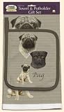 David Kiphuth Dog Breed Kitchen Towel and Potholder Set--Pug