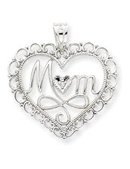 14k Gold White Gold .005ct. Diamond Mom Heart Pendant