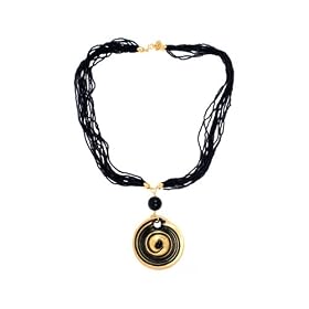 Gold Overlay Sterling Silver Black Murano glass Necklace
