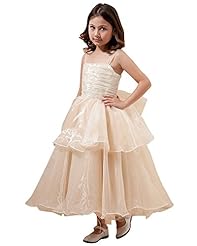 Girls A-line Ankle Length  Lace Organza Natural   Waistline Square Neck Flower-Girl Dress  With a Bow(s)