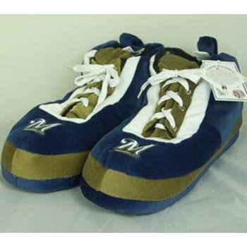 Milwaukee Brewers MLB Wrapped Logo Plush Sneaker Slippers - XL