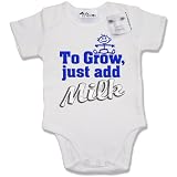 Dirty Fingers  To Grow just add Milk (Boy Logo)  Baby & Toddler Short Sleeve Bodysuit / BabyGrow, 0-3 months, White