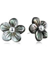 Sterling Silver Grey Shell Flower Post Stud Earrings