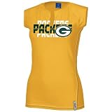 Reebok Green Bay Packers Ladies Gold Astronomy Split Neck T-shirt