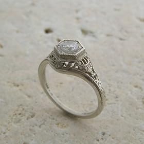 14K White Gold Art Deco Style CZ Engagement Ring or Ring Setting