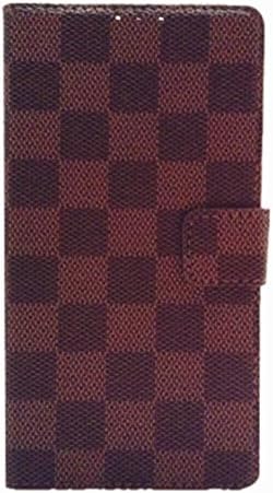 Buku Wireless High Quality Leather Checkered Pattern Flip Cover Wallet Case with Credit Card Slots and Magnet Clasp for Samsung Galaxy S5 - Brown