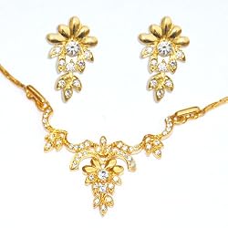 Valentine Gift - Gold Plated Earring and Necklace Sets Cubic Zirconia Handmade Costume Jewelry