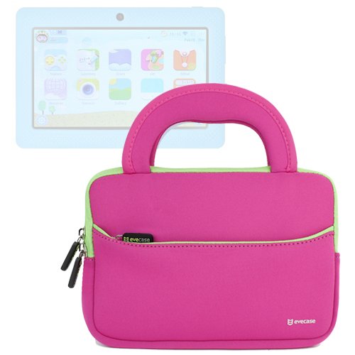 Evecase LillyPad Jr.® Android Kids Tablet Neoprene Sleeve Case Slim Briefcase w/ Handle & Accessory Pocket / Ultra Portable Travel Carrying Case Sleeve Portfolio Pouch Cover - Hot Pink