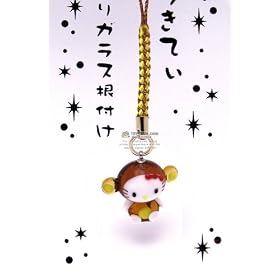 Sanrio Hello Kitty Chinese Zodiac Glass Netsuke Cell Phone Charm (Monkey)