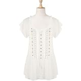 Shell Wood Bead Trim Blouse (Petite, Tall  Misses Sizes XS-3X)