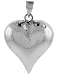 Sterling Silver High Polished 1 1/4" Puffed Heart, with 18" Box chain.