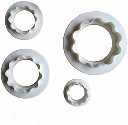 FLYMOR 4PCS Round Wavy Edge Double Sided Cookie Cutter Baking Tools Pressing Mould