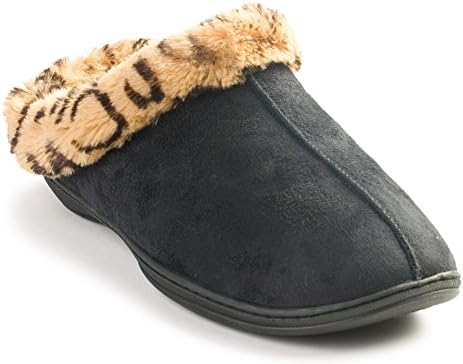 BEVERLY ROCK Woman's New Suade, Leopard Fur Lined Clogs, in 3 Pretty Colors Plus A Free "SHOP USA" Brand Eye Mask (Large / 7.5 - 8.5 US, Black)