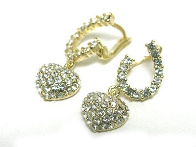 Gold Delicate Crystal Puffy Heart Drop Earrings Fashion Jewelry