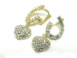 Gold Delicate Crystal Puffy Heart Drop Earrings Fashion Jewelry