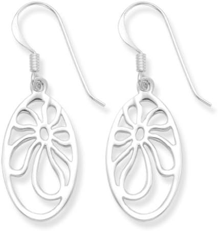 Heather Needham, Sterling Silver Oval Silver Earrings With Flower Inside - Size: 20mm X 11mm