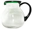 Hand Blown Glass with Pine Green Rim and Handle Pitcher 7.5"H 80oz