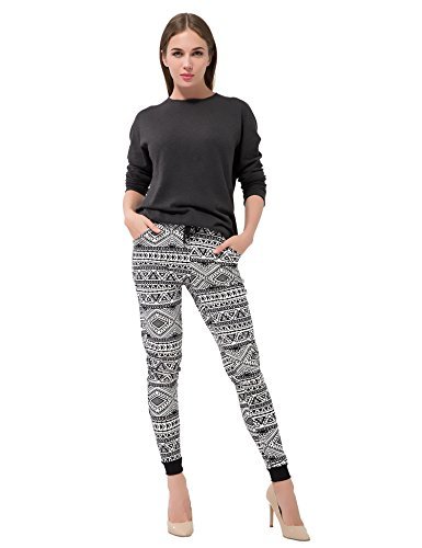 Bentibo Women's Stylish Multi Pattern Printed Jogger Leggings Harem Pants White Black M