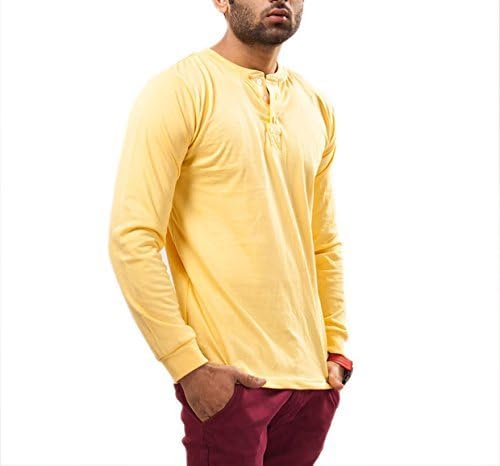 Unisopent Designs Men's Button Front Long Sleeve Cotton T-Shirt Medium Yellow