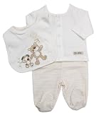 Baby Unisex Set with Bib, Dog & Bear Design Allergy Free (Cream) (0-3 months) (Cream)