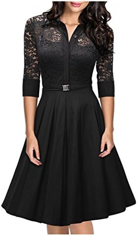 MiYang Women's Vintage 1950s Style 3/4 Sleeve Black Lace Flare A-line Dress Black Small