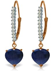14k Rose Gold Diamond Leverback Earrings with Sapphire Heart