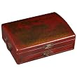 Handmade 14" Red Leather Painted Golden Peacock Jewelry Box