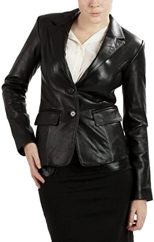 Ramonti Womens Black Lambskin Leather Jacket Blazer, Black, Medium