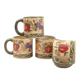 4PC COFFEE MUGS, TUSCANY GRAPE and FRUIT DECOR by DDK