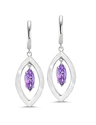 CleverEve Luxury Series Marquise Shaped Silver Earrings w/ 12mm Genuine Marquise Cut Amethyst Center Stones