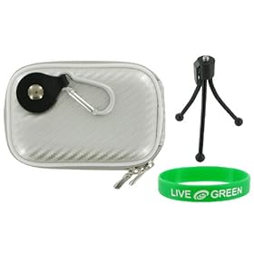 Hard Carrying Case (Candy Silver) and Tripod for JVC PICSIO GC-FM1VUS HD Camcorder Brilliant Blue