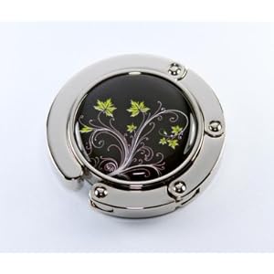 Foldable Purse hanger Designer Collection Black Flower- Unique design- Best Quality- Velvet Pouch & gift Box incl.