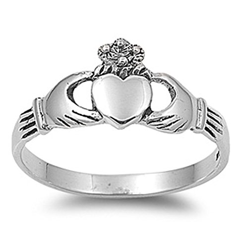 Sterling Silver Women's Claddagh Heart Hand Ring Cute 925 Band 9mm Size 5 (RNG12713-5)