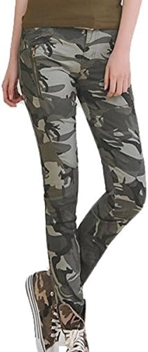 Aubig Slim Fit Ladies Women's Army Green Camouflage Combat Stretch Jeans Camo Pants Trousers Asian Size M