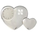 Nebraska Cornhuskers Silver Tone Double Heart Clock