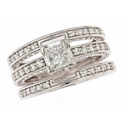 14K White Gold Princess Cut Diamond Engagement Ring Wedding Band Bridal Set (1.65cttw, VS-2 Clarity, H Color)
