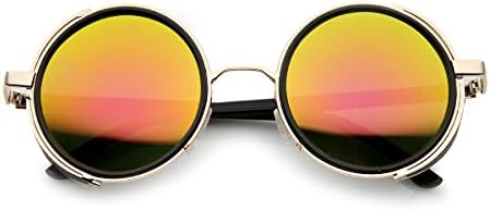 zeroUV - Side Shield Studio Cover Color Flash Mirror Lens Round Sunglasses (Gold Fire)