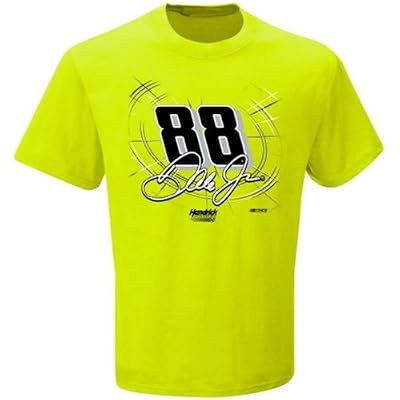 Dale Earnhardt Jr NASCAR #88 Adult Caution T-Shirt - Neon Green