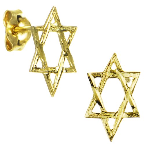 Yellow Gold Star of David Stud Earrings 14k 